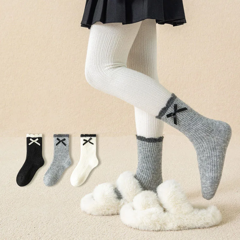 Calcetines altos de invierno de algodón con lazo para niñas - imagen 5