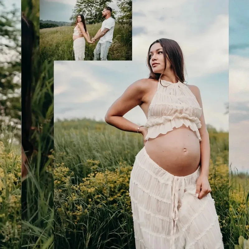 Vestido de maternidad plisado con tirantes para sesiones de fotos - imagen 2