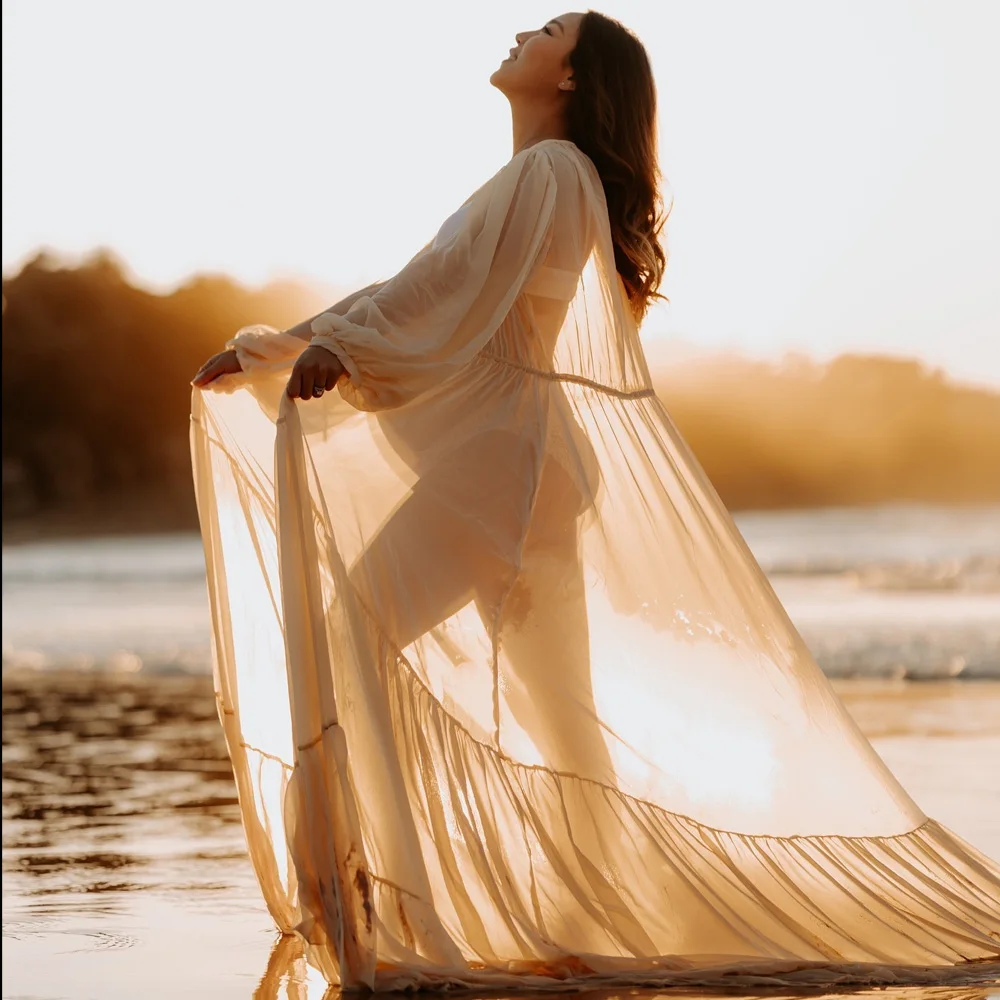 Vestido premamá para sesión de fotos con gasa transparente sexy - imagen 3