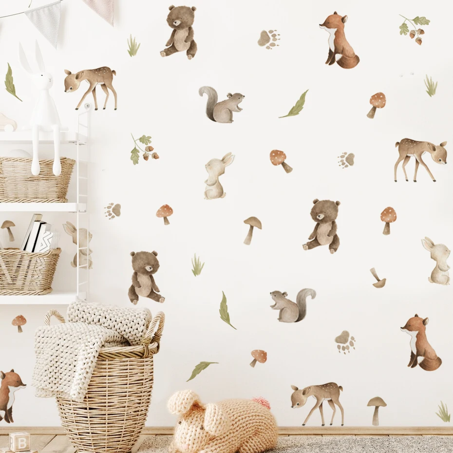 Pegatinas de pared bosque ciervo y oso acuarela cuarto infantil - imagen 5