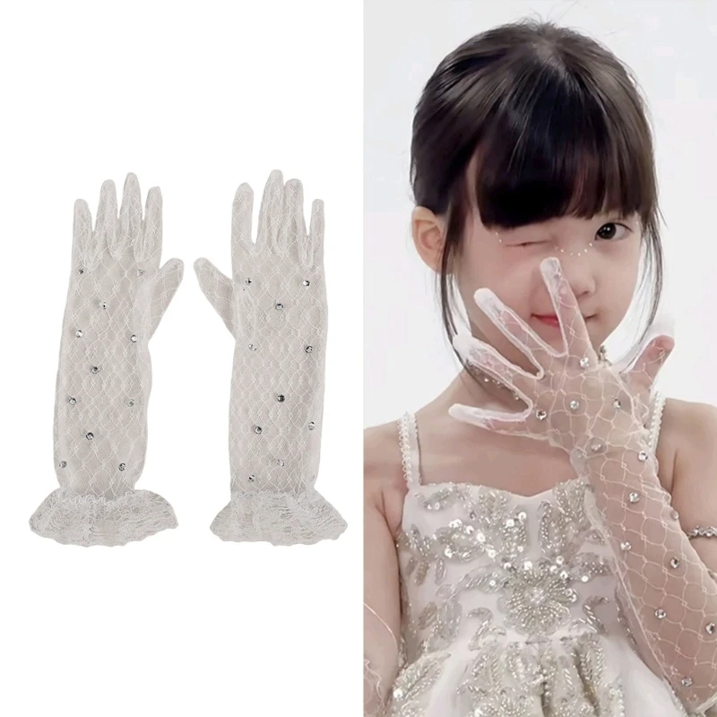 Guantes de encaje blanco con pedrería para niñas – Fiestas y celebraciones
