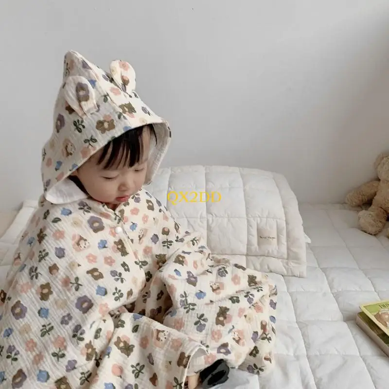 QX2D Toalla bebé con capucha poncho infantil absorbente de algodón