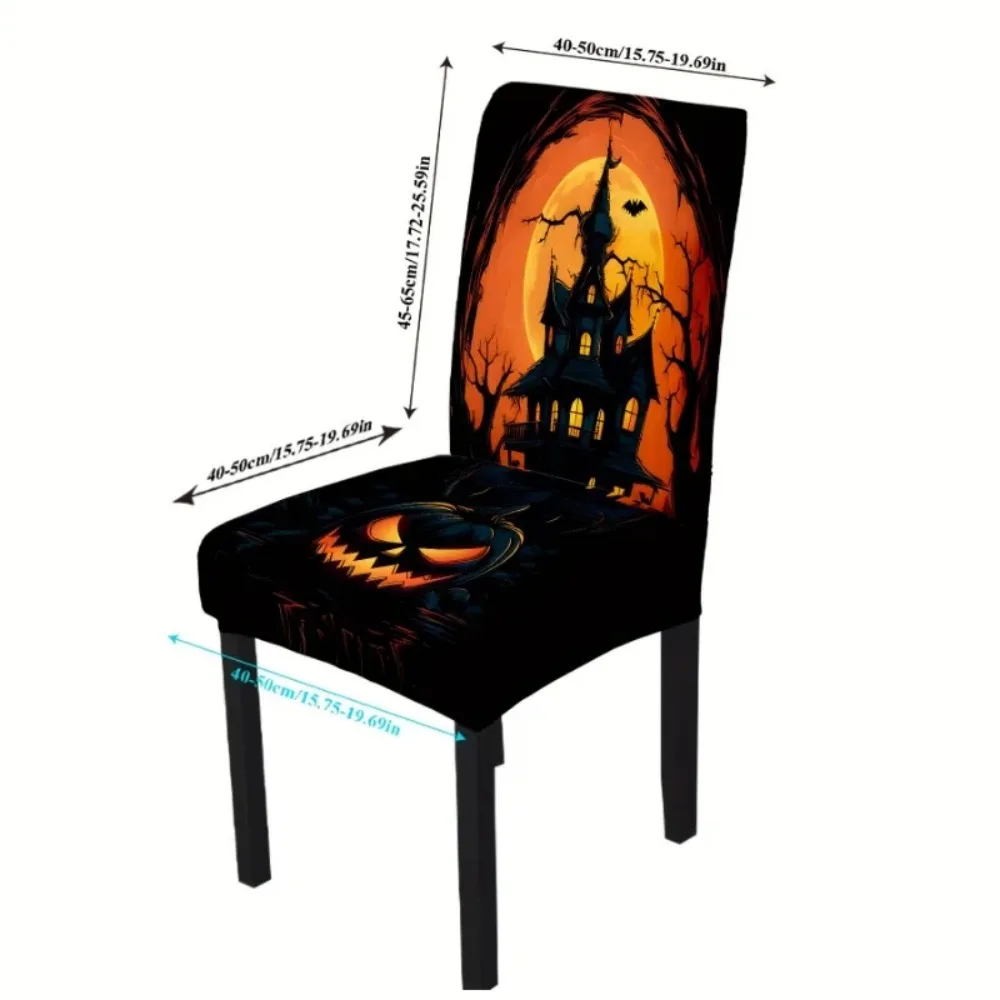Funda de silla Halloween con calabaza y casa encantada, elástica - imagen 5