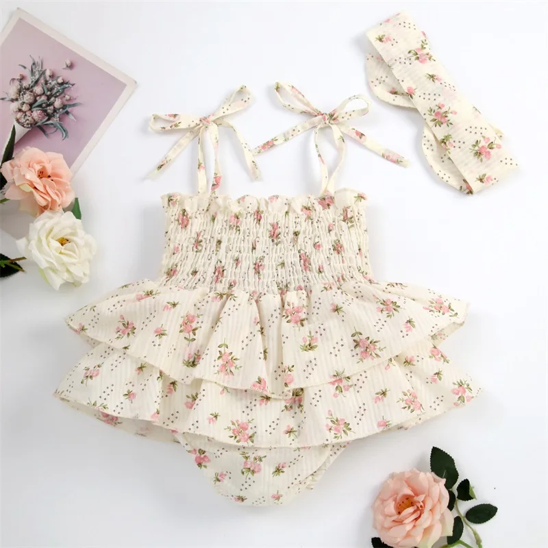 Mono veraniego floral para nina sin mangas volantes y diadema lazo - imagen 4