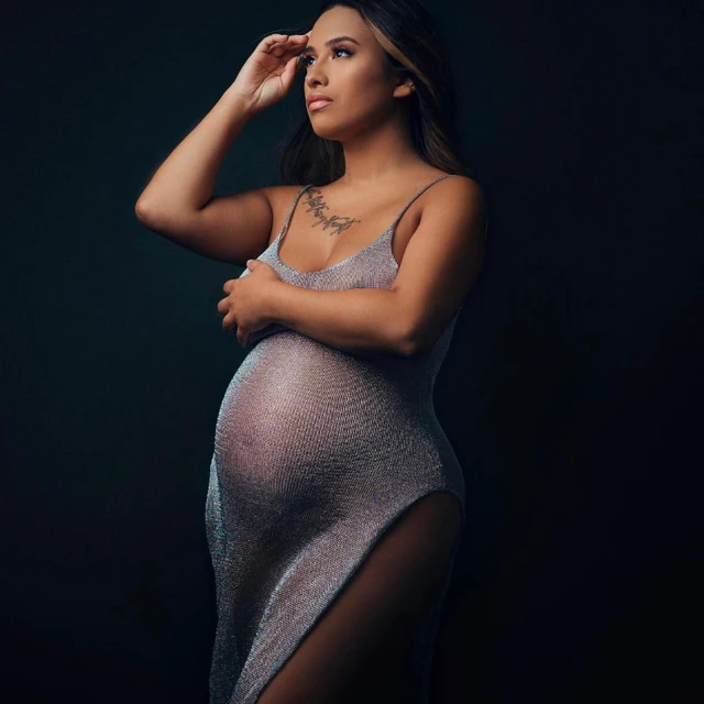 Vista del vestido de fotografía de maternidad