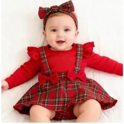 Pelele de Navidad recién nacido a cuadros rojos con volantes