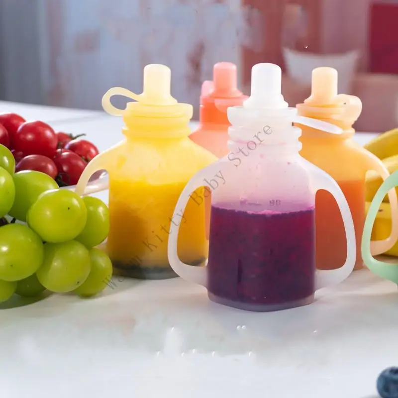 Bolsa de silicona para purés del bebé con asa y pajita