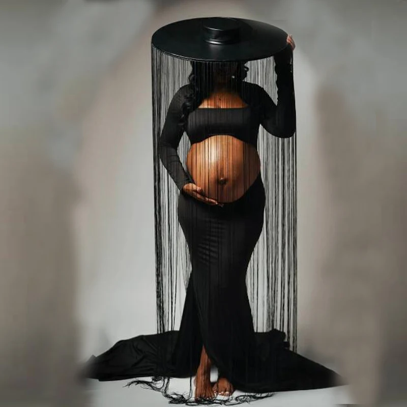 Vestido de maternidad largo elástico con vientre abierto para fotos - imagen 5