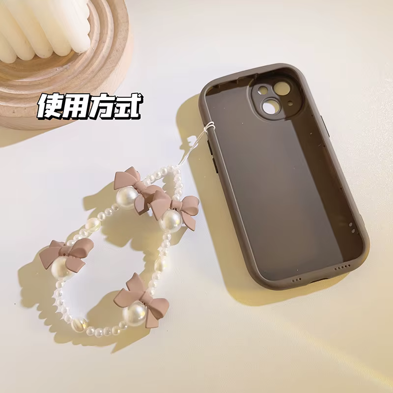 Cadena de teléfono con lazo coreano y perla acrílica negra para niñas - imagen 4