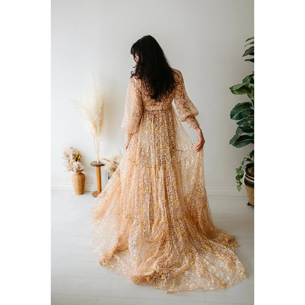 Vestido maternidad manga larga con encaje floral