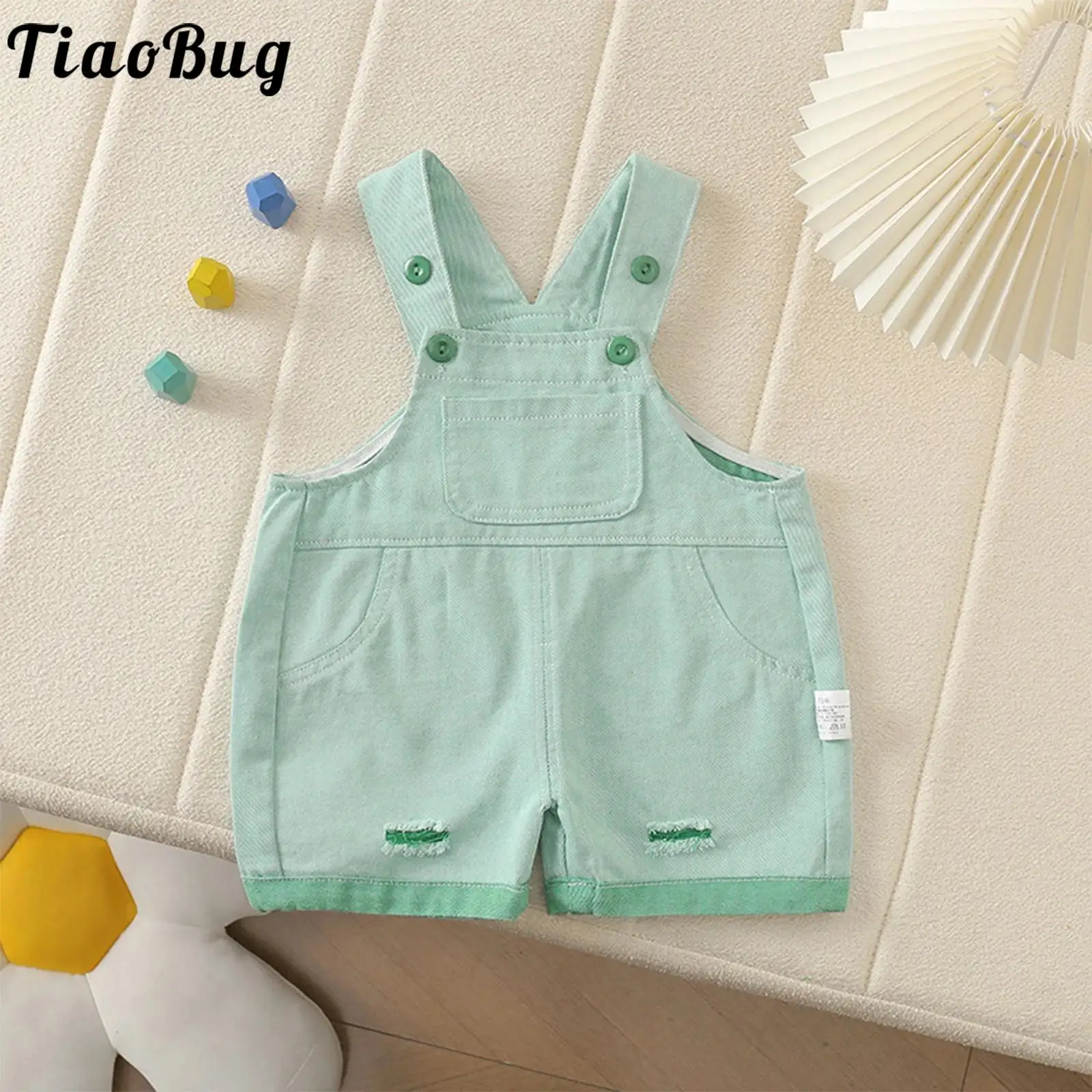 Pantalones cortos vaqueros rasgados tipo mono con tirantes verano - imagen 5