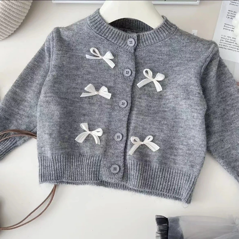 Conjunto de punto para niña con cárdigan y falda de gasa - imagen 2