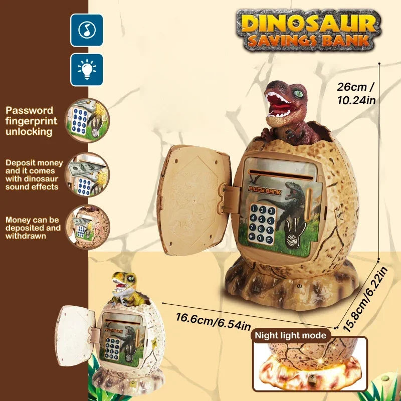 Hucha electrónica de dinosaurio con contraseña biométrica luz y música