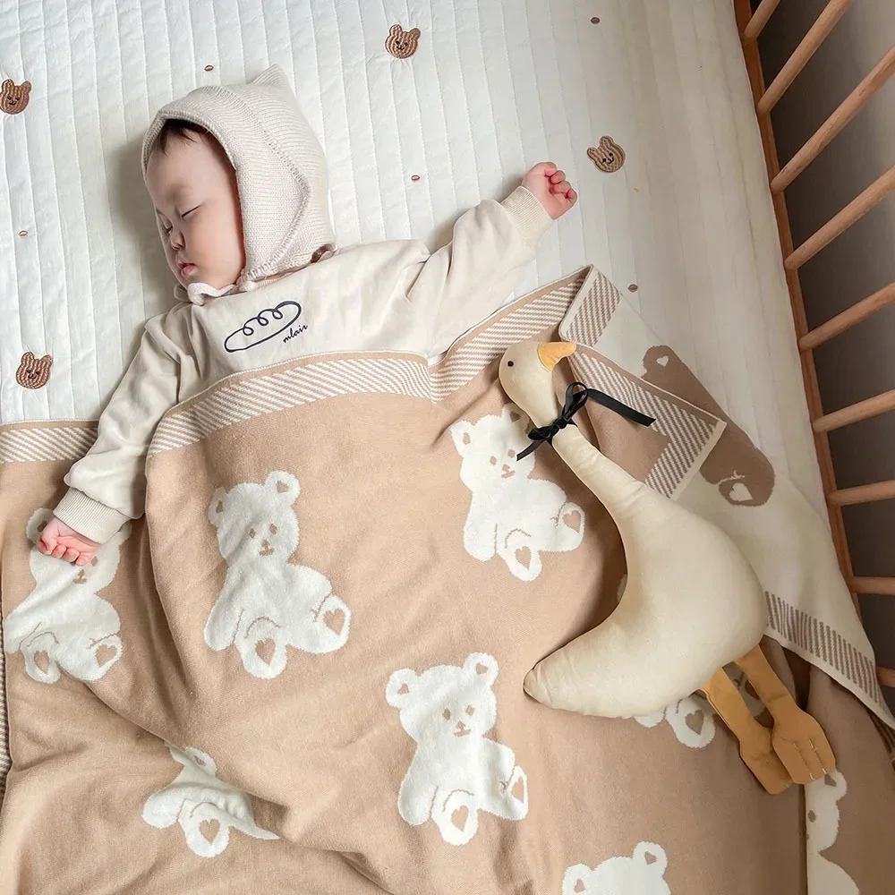 Manta bebé de punto con oso – Abrigo cálido invierno recién nacido - imagen 2