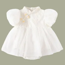 Vestido Cheongsam verano para niña - Blanco de malla, estilo princesa