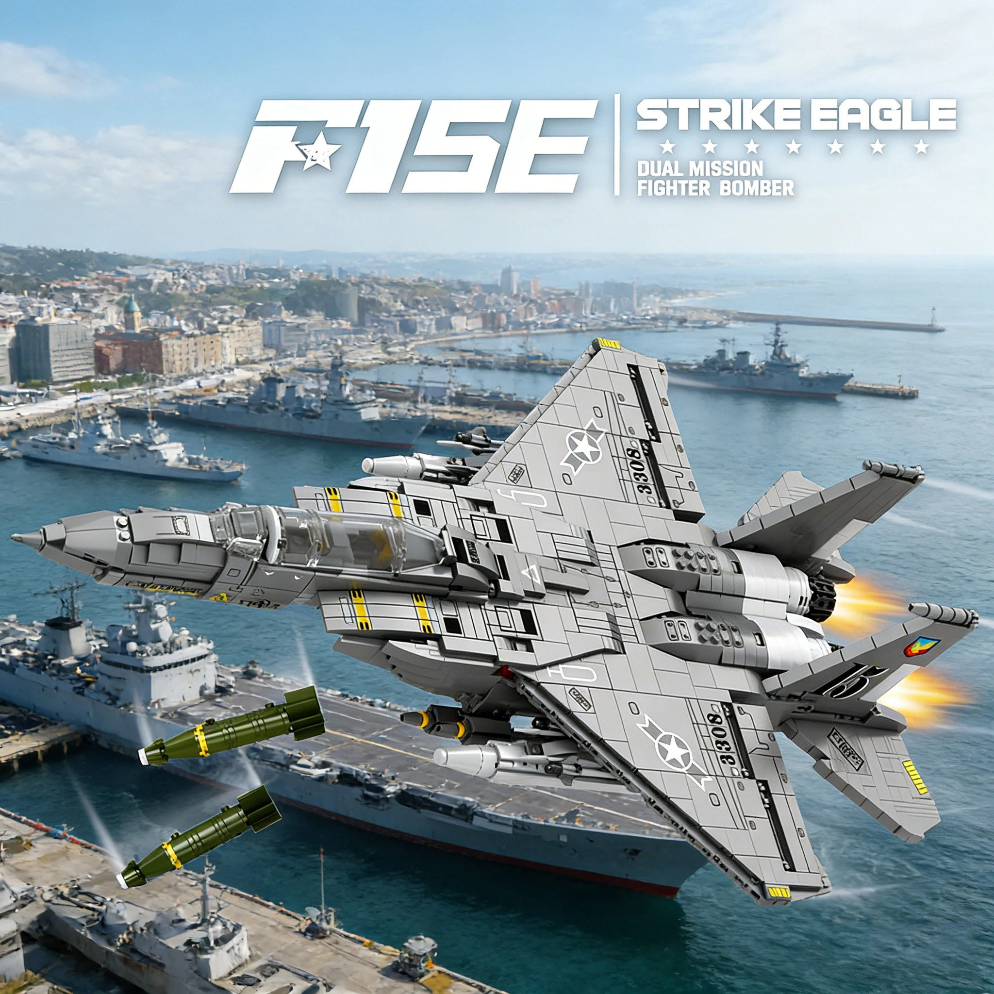Avión militar F-15E Strike Eagle con bloques de construcción - imagen 5