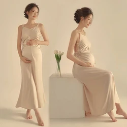 Vestido de maternidad largo sin mangas con perlas para sesión