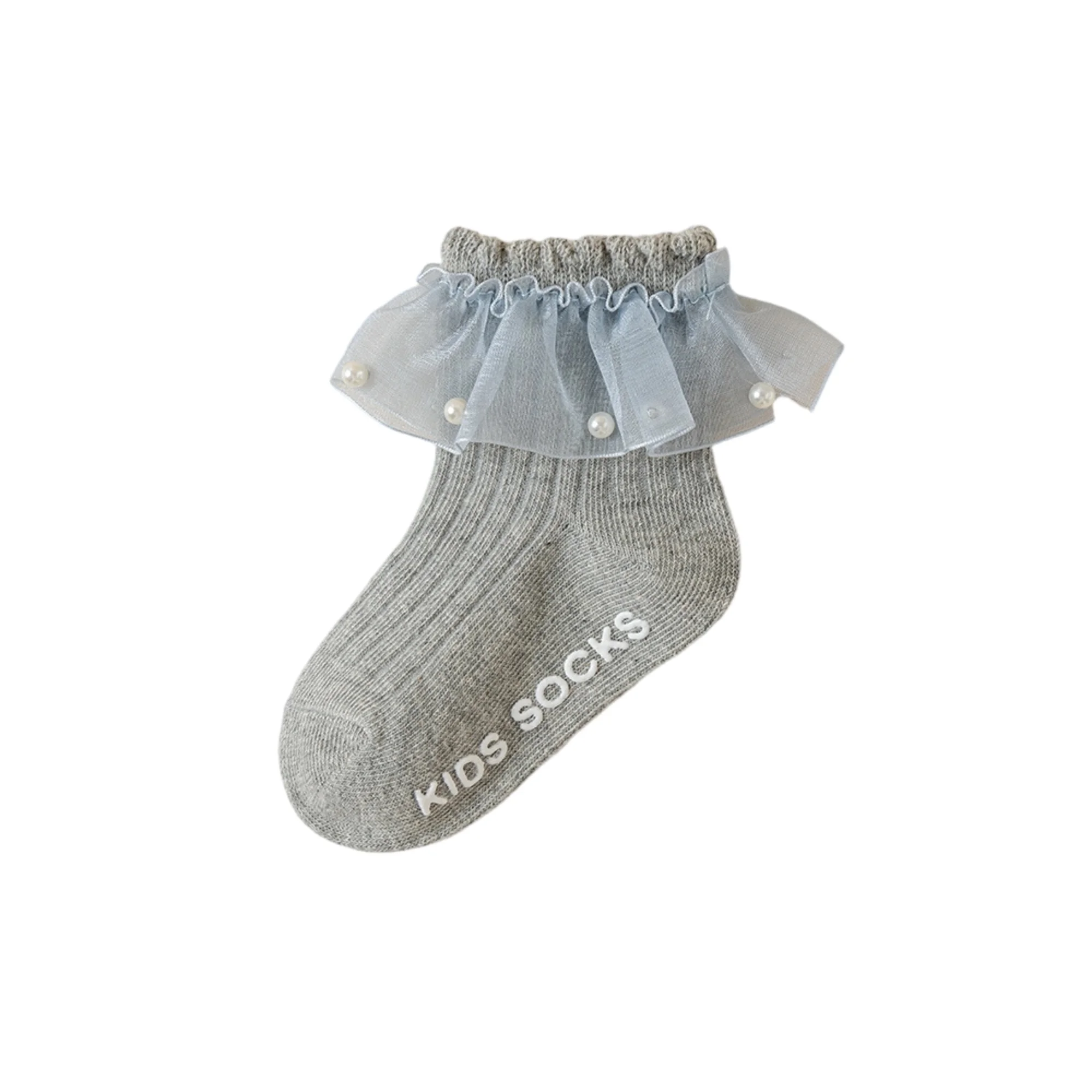 Calcetines de encaje con volantes y perlas para bebé niña