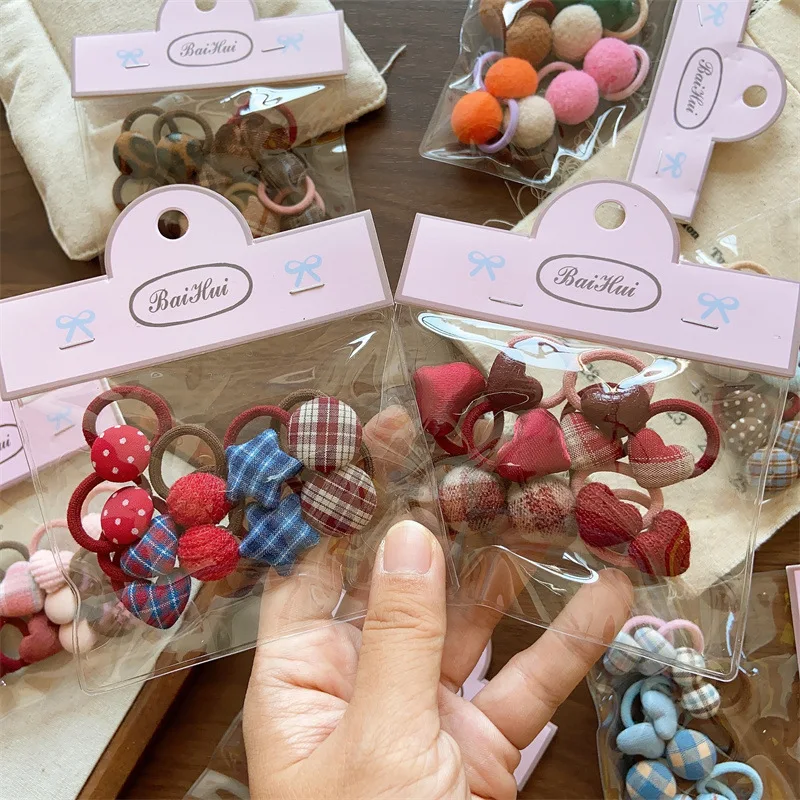 Bandas elásticas para el pelo con botones y lazos a cuadros niñas