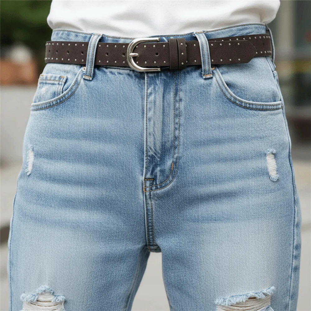 Cinturón de cuero vegano y gamuza con remaches negros punk unisex - imagen 4