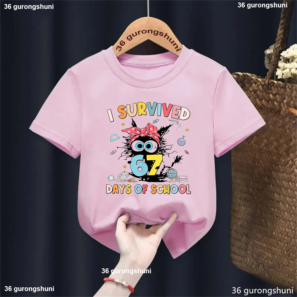 Camiseta para niñas con estampado de gato negro estilo kawaii - imagen 3