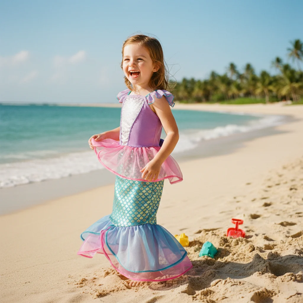 Vestido princesa del océano con escamas brillantes y volantes - imagen 4