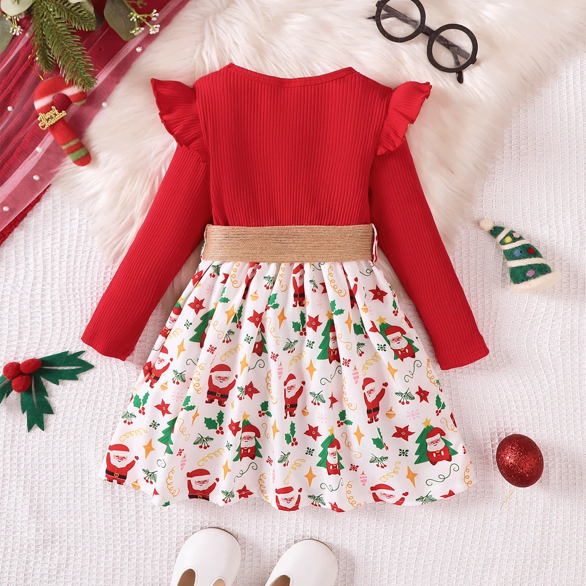 Vestido rojo manga larga para niña – Fiesta e invierno - imagen 4