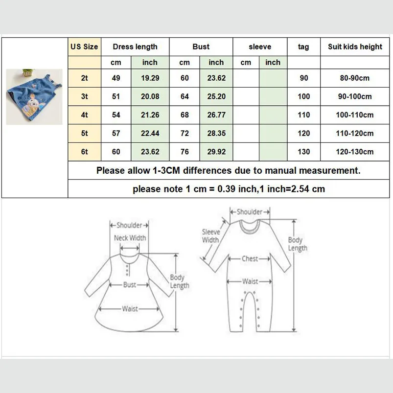 Vestido vaquero acampanado para niñas de 2 a 6 años