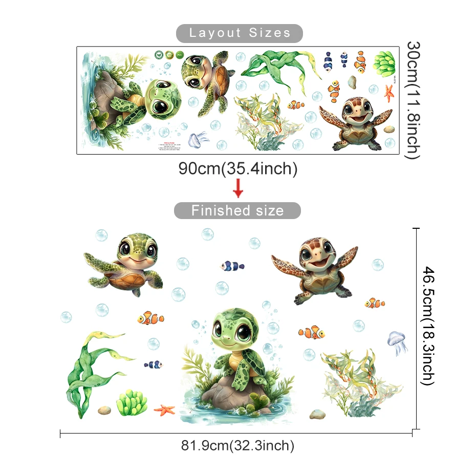 Pegatinas de pared Sea Life de tortuga impermeables PVC - imagen 4