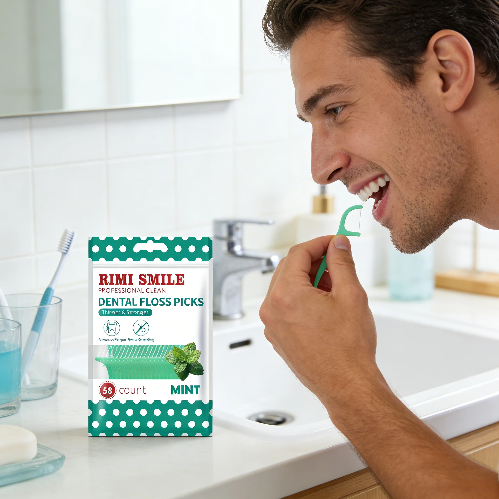 Hilo dental infantil de menta para viajes con estuche y palillos - imagen 2