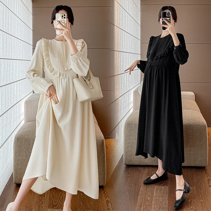 Vestido de premamá largo con volantes A línea suelto - imagen 2