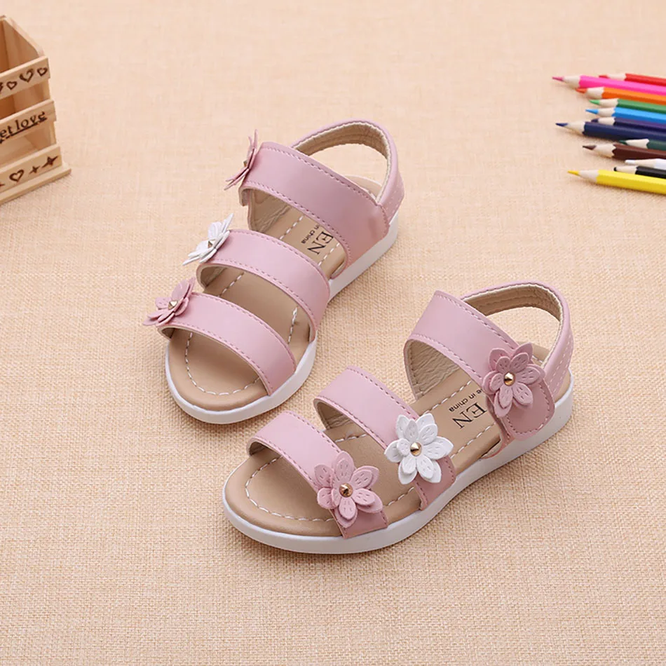 Sandalias de verano para niños y niñas con tres flores decorativas - imagen 4