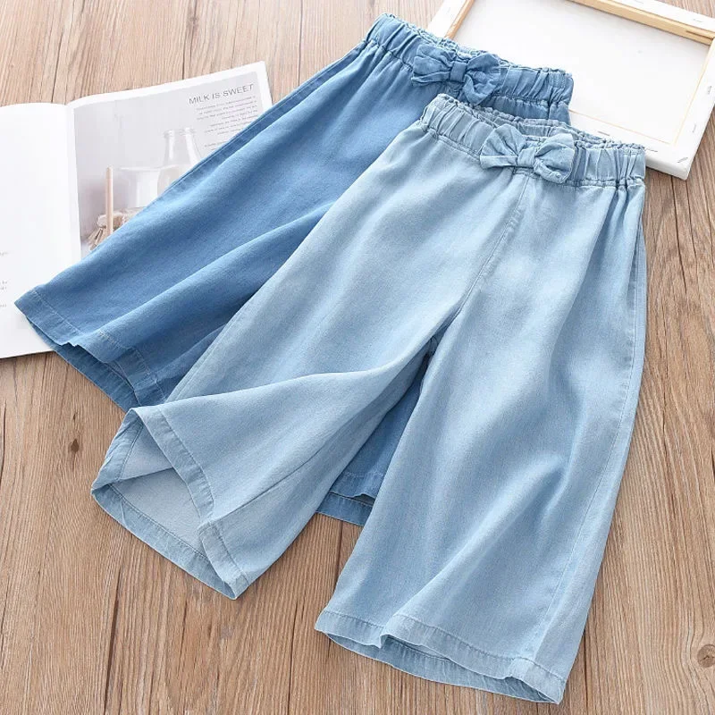 Pantalones de pierna ancha gasa ligera para niñas casual verano