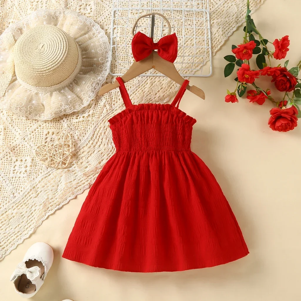 Vestido de princesa rojo con lazo para niña estilo verano
