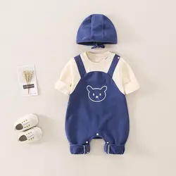 Pelele bebé en algodón con gorro y estampado de dibujos infantiles