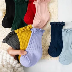 Calcetines cortos con volantes para niña – Algodón suave floral escolar