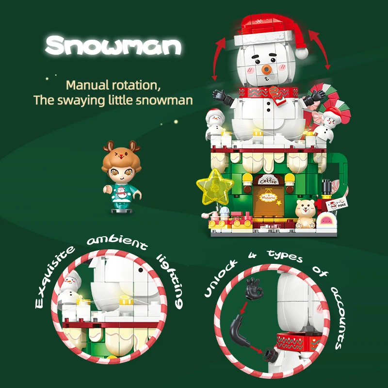 Bloques construcción Navidad con trineo y muñeco de nieve - imagen 3