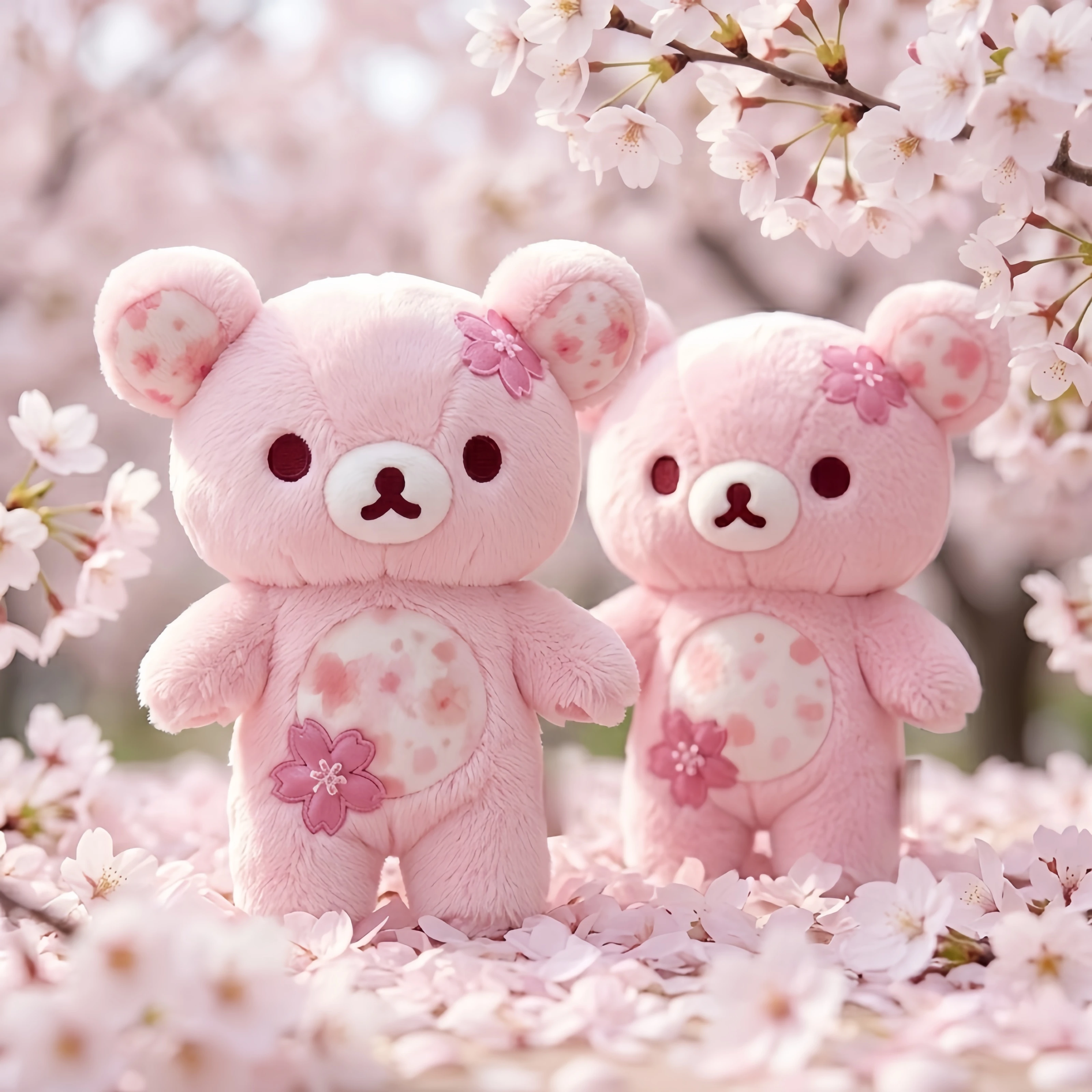 Peluche Rilakkuma rosa con flores de cerezo, suave para dormir - imagen 4