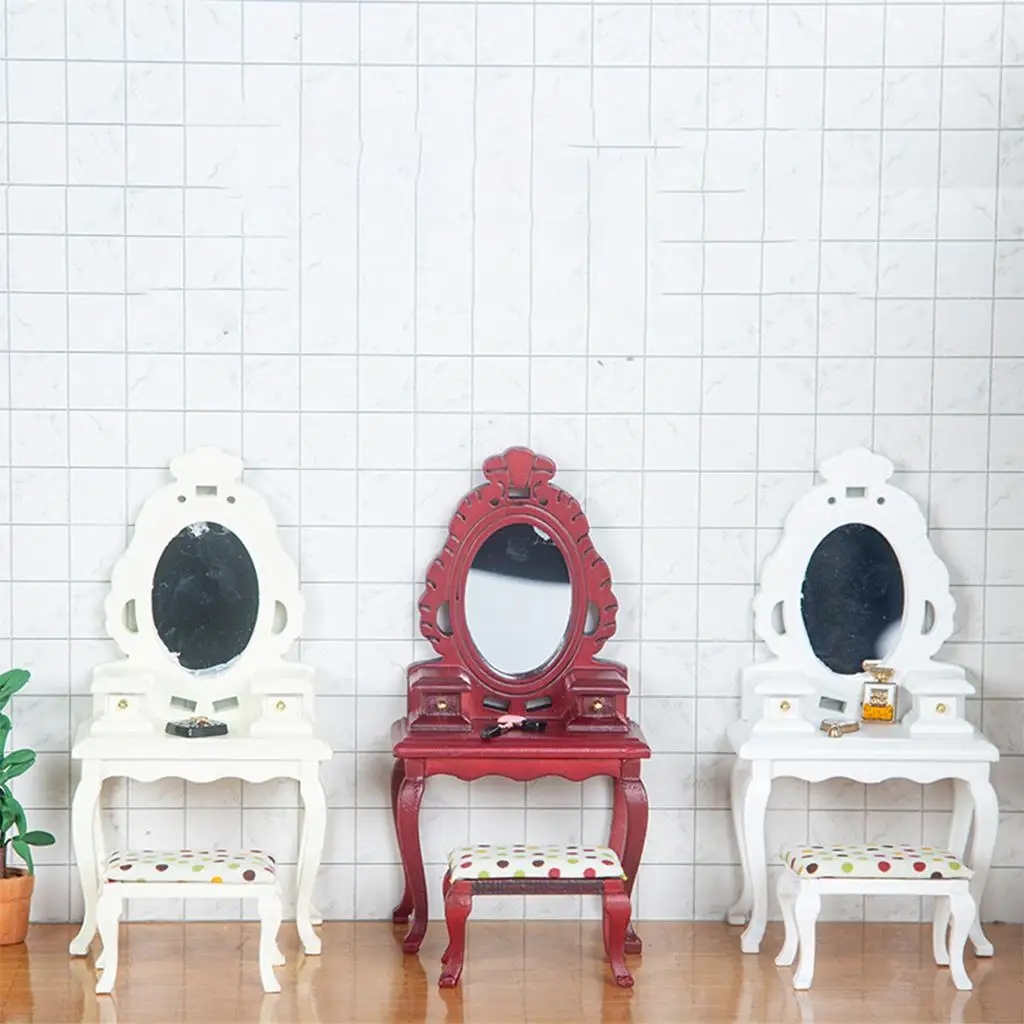 Tocador de abedul para muñecas con taburete – estilo moderno - imagen 5