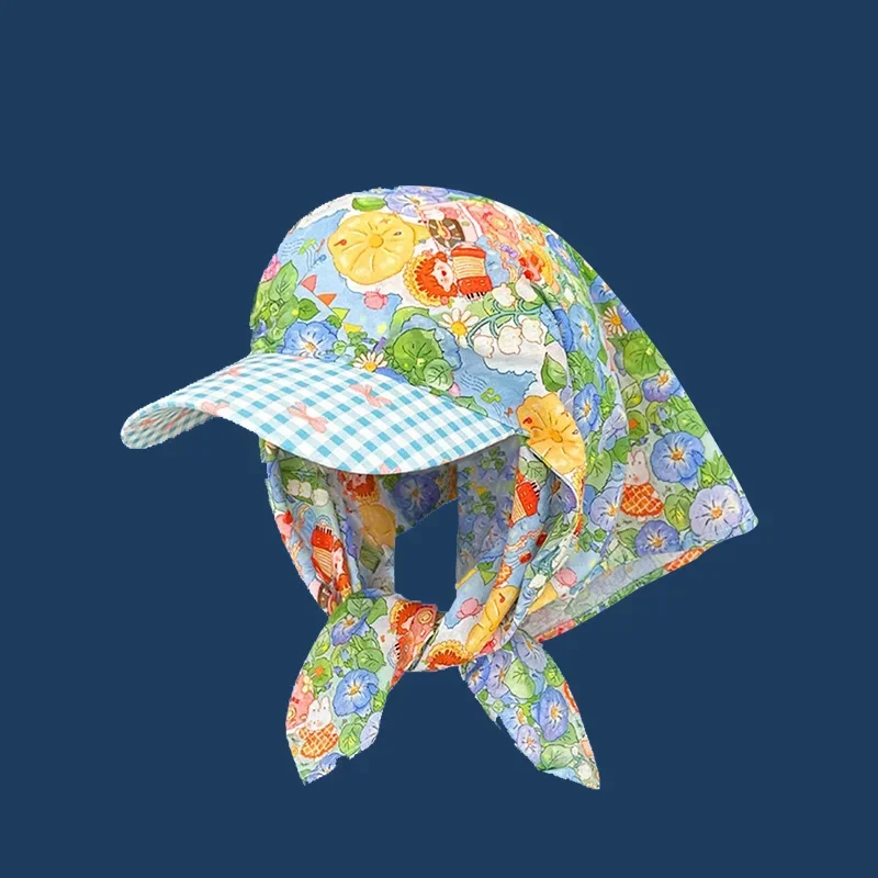 Pañuelo gorra con visera a cuadros campestre, protección solar verano - imagen 3