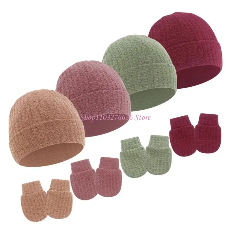 Gorro para recién nacido con guantes antirrayas suaves a juego - imagen 3