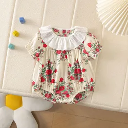 MILANCEL mono de verano floral para bebé con cuello de encaje