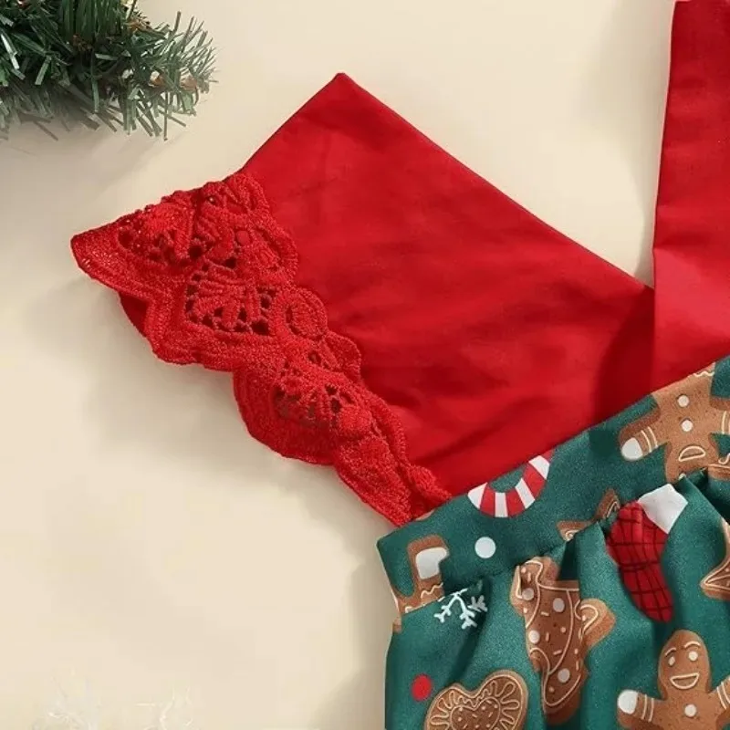 Conjunto de ropa de Navidad para bebé niña – Pelele de encaje con diadema - imagen 3