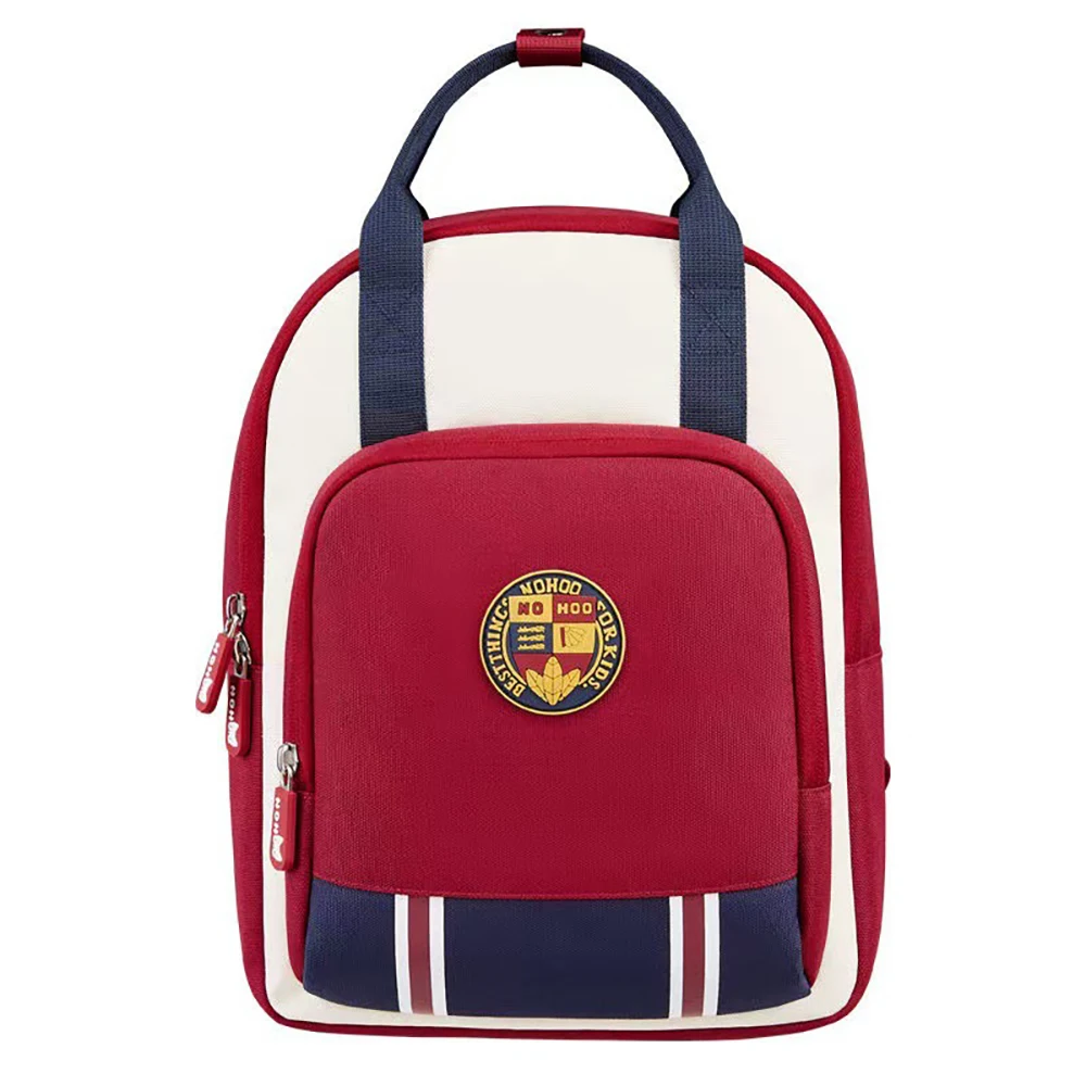 Mochila infantil retro con bloques de color y emblema - imagen 3