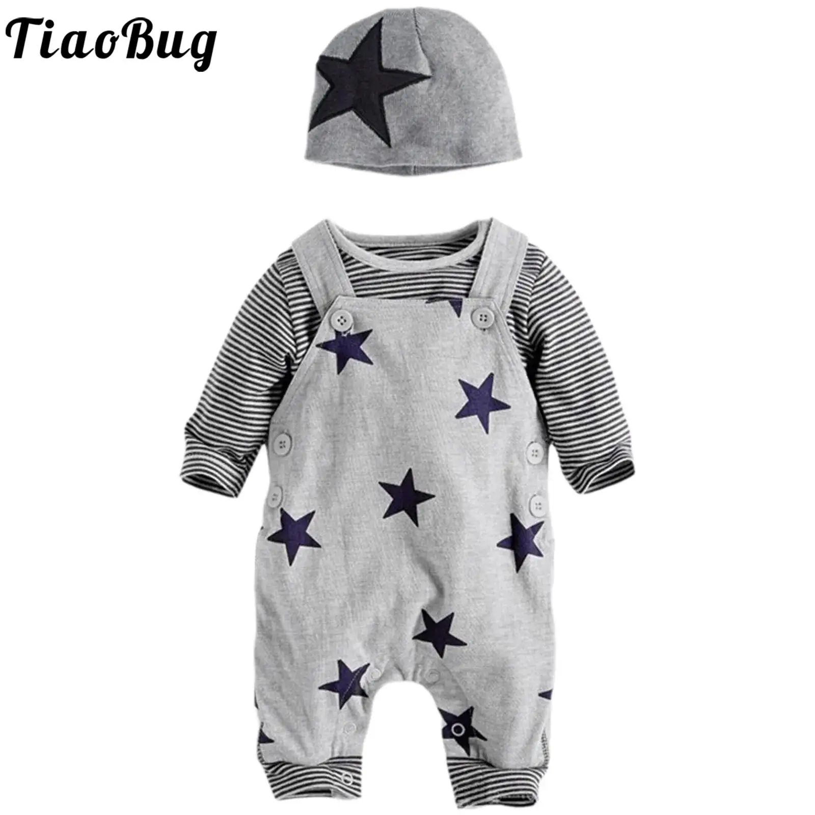Conjunto recién nacido informal a rayas con estrellas, mono y gorro - imagen 4