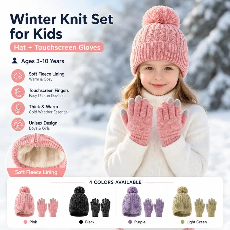 Conjunto gorro y guantes táctiles de punto cálido infantil - imagen 4