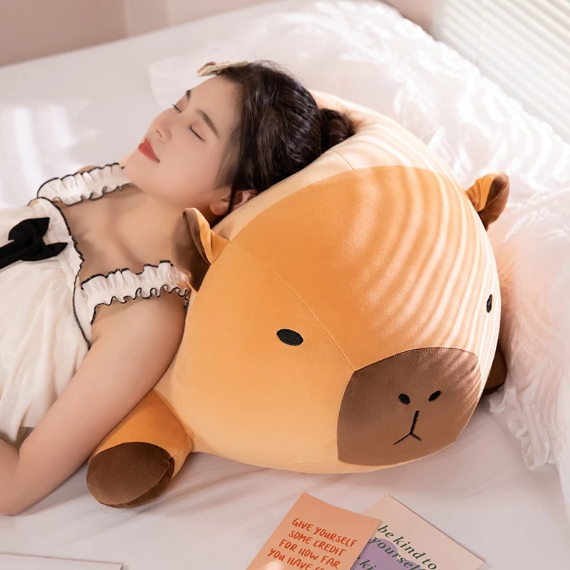 Almohada larga de peluche capibara, relleno suave estilo tierno - imagen 3