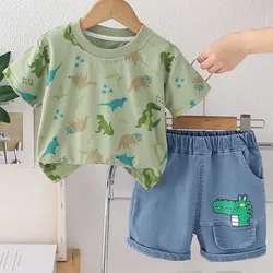 Conjunto verano bebé niño camiseta estampada y bermudas vaqueras