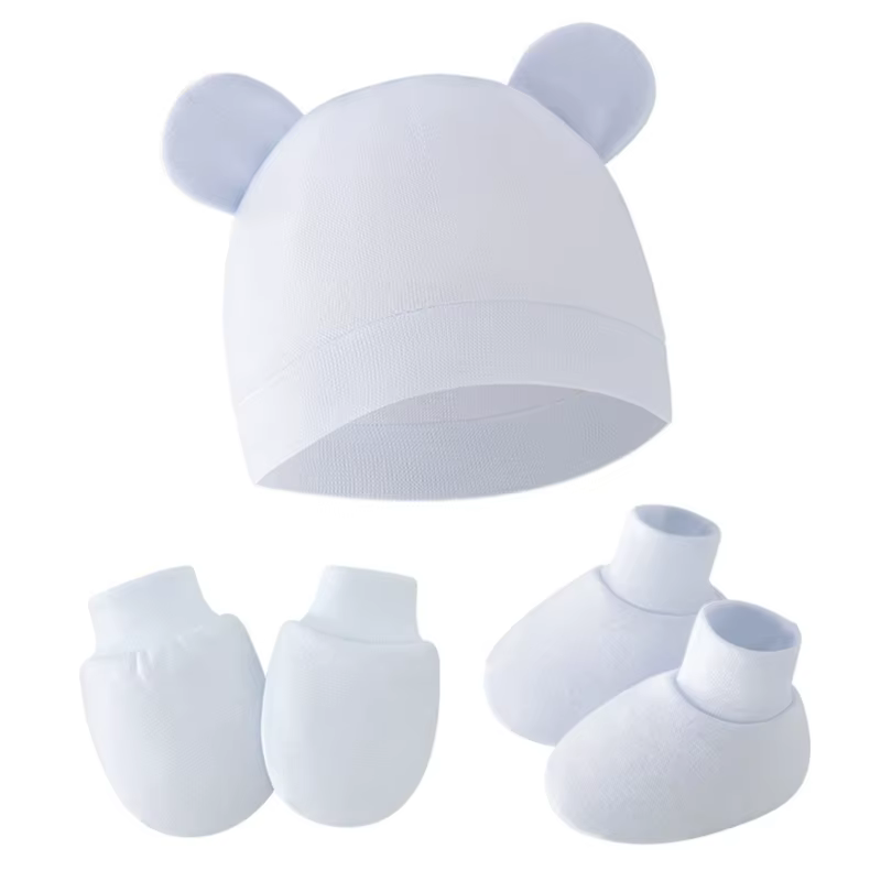 Gorro de algodón con manoplas antiarañazos para recién nacido - imagen 3