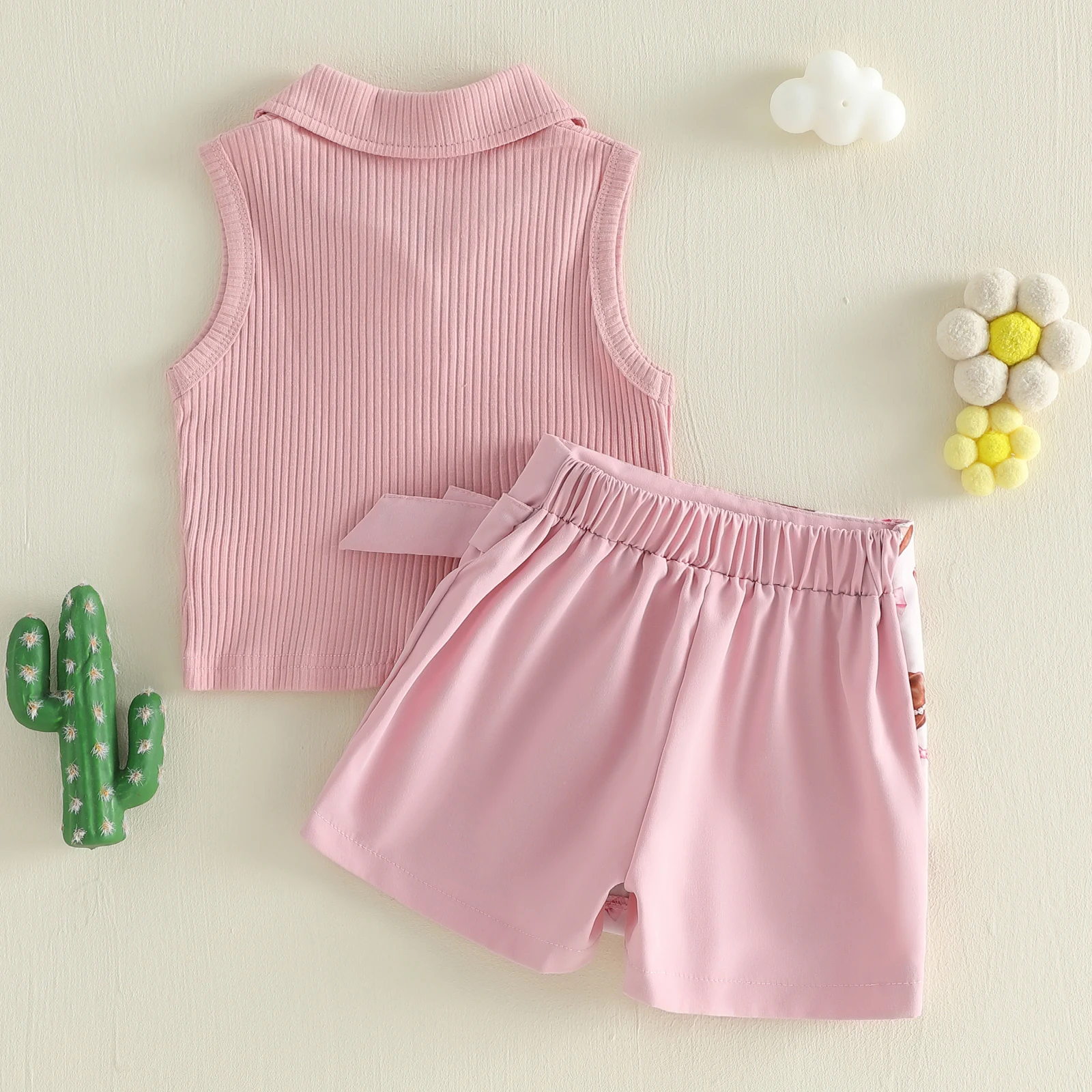 Conjunto verano niña: camiseta sin mangas, falda estampada y sombrero - imagen 3